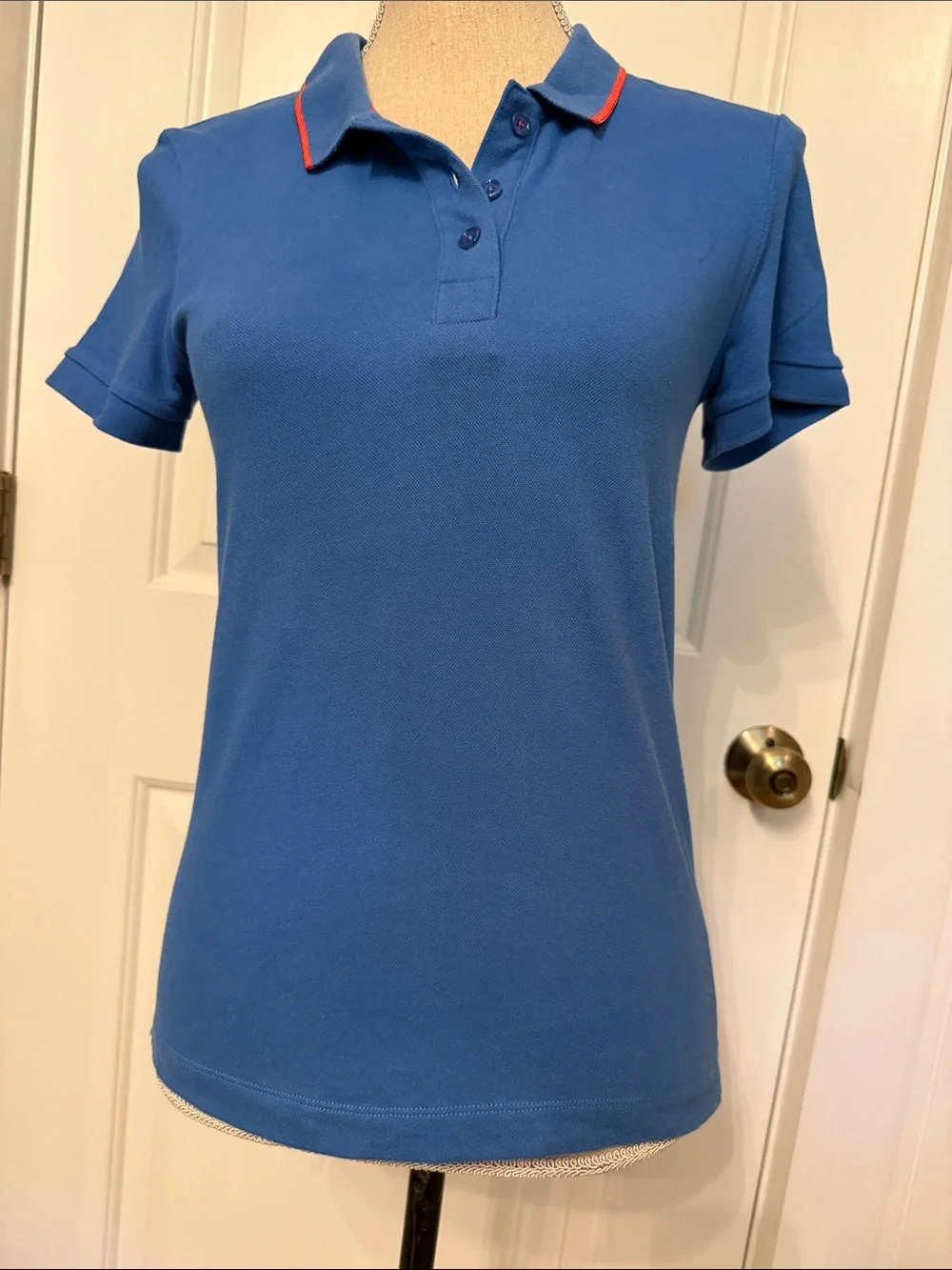 KATE SPADE TOP POLO SHIRT BLUE SHORT SLEEVE TEE PINK ACCENT Size S